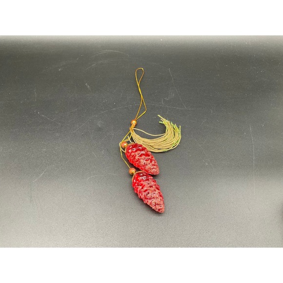 Vintage MCM Red Glitter Pinecone Christmas Ornament with Tassel Gold Japan - Picture 1 of 5